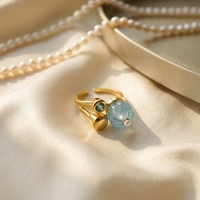 Bague en argent pur 925 certifié avec perle d'aigue-marine naturelle sculptée en forme de melon pour femme, ajustement confortable, style vintage bohème chic, bijoux fins