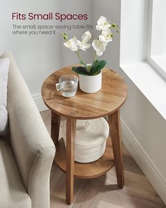 Mesa Auxiliar Redonda de Madera de Nogal Marrón de 2 Niveles para Sala de Estar, Dormitorio y Sofá - ¡Gran Oferta! - Product Image 2