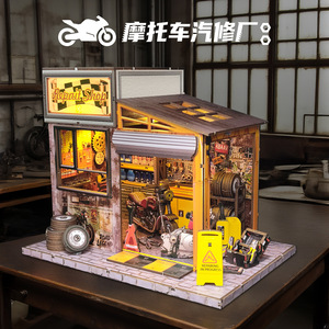 Modèle miniature de garage de réparation de motos à assembler soi-même, échelle 1:35, jouet en carton, puzzle de scène créative, cadeau - Product Image 5