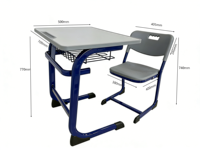 Table de classe moderne en métal et bois pour étudiants, bureau et chaise d'école bleus