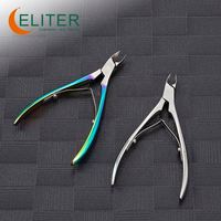 Pince à cuticules Eliter en acier inoxydable à mâchoires entièrement forgées, couleur bleue, pour vente en gros