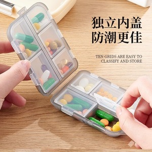 Portable Double Layer Pillbox 10 Grids With Independent Lids For Medicine <b>Storage</b> - Product Image 1