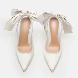 Sandalias de Tacón Alto de Seda para Mujer, Talla Grande 44, Zapatos de Vestir con Punta en Pico y Lazo Trasero, Zapatos de Tacón de Aguja para Boda - Product Image 4