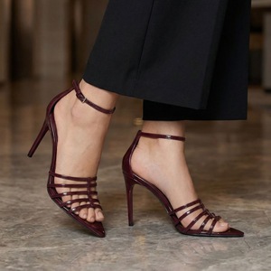 Chaussures-Femm Talon Women's Burgundy Pointed <b>Toe</b> Stiletto Heels Strappy Ankle Buckle Sandals - Product Image 6