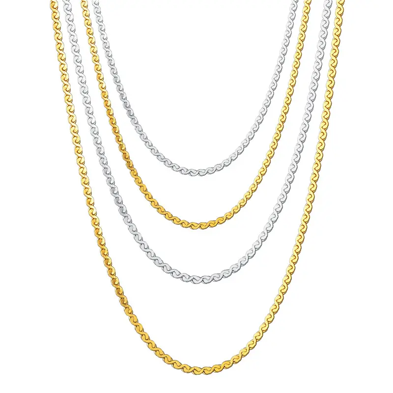 Wholesale 316L stainless steel necklace s shape 18k gold chain necklace