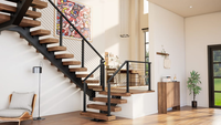 Escalier en colimaçon intérieur en bois avec escalier droit en bois de luxe, design simple, marches en verre et escaliers flottants