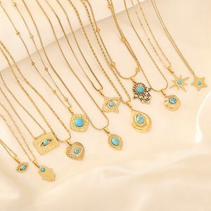 Collar de oro turquesa hipoalergénico Hippie Gypsy rústico collar de acero inoxidable corazón ojo estrella encanto collar regalo para ella - Product Image 1