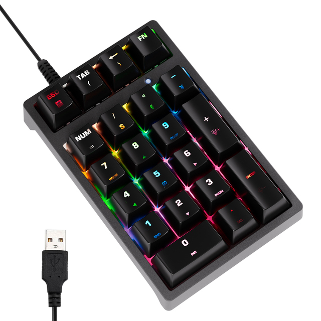 K21 Mini Wired Mechanical Numeric Keypad USB Digital Keyboard RGB Backlight Office Business Numeric Keypad New in stock