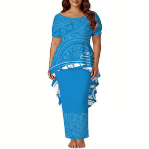 2026 Neues Maßgeschneidertes Hawaiianisches Polynesisches Druckmuster Damen Fishtail-Kleid Samoa Puletasi-Kleid Puffärmel Kurzarm Abendkleid Lang 2-teilig - Product Image 3