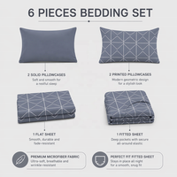 Ensemble de draps de lit rayés et à carreaux personnalisés en 6 pièces, 100% polyester, drap plat pour chambre à coucher avec taies d'oreiller