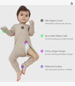 Personalización de Fábrica |   Pijama para Bebé con Puños para Manoplas y Cremallera Bidireccional, Mameluco para Bebés Niños y Niñas de 0 a 24 Meses - Product Image 4