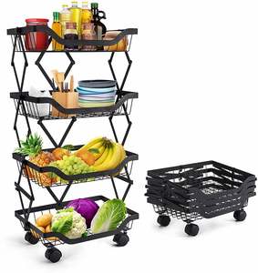 Custom Wholesales Home & Kitchen Foldable Fruit and <b>Vegetable</b> Storage Basket Rolling <b>Standing</b> Organizer Shelf Cart With Wheels - Product Image 1