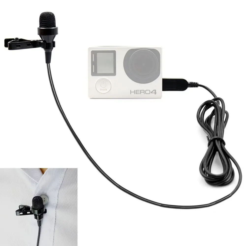 Mini adaptador de áudio usb, cabo adaptador de áudio com microfone externo para gopro hero 1.2 + /4, acessórios para câmera de ação, 3/3 m