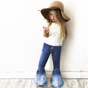 Jeans a Zampa d'Elefante per Bambine, Pantaloni Svasati in Denim per Ragazze, Pantaloni a Gamba Larga - Product Image 1