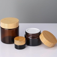 Pot de Crème pour le Visage Ambré avec Couvercle en Bois de Bambou, 5/10/15/20/30/50/60/100g, en Stock, Vente en Gros, 1 2 4 Oz