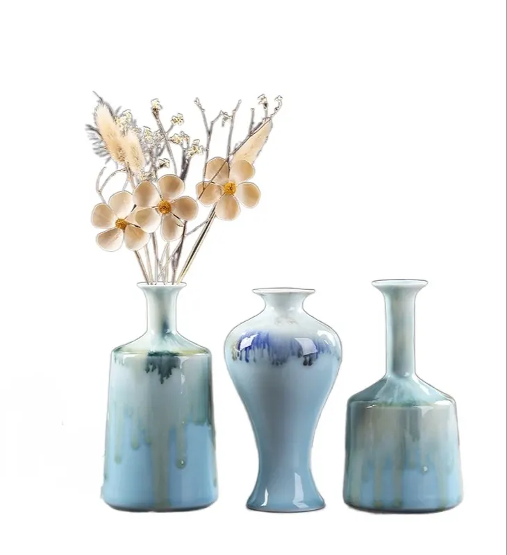 Livefun vasos de flores cerâmicos, vasos azuis antigos para coloração acidental de porcelana e cerâmica, conjuntos para decoração de casa