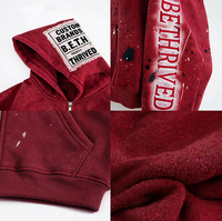 Sweat-shirt à capuche zippé pour homme, style streetwear, en coton épais, avec effet délavé, éclaboussures de peinture, patchwork et broderie usée