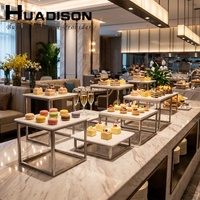 Support de Présentation Buffet Huadison pour Hôtels et Traiteurs, Rehausseurs Alimentaires en Acier Inoxydable avec Assiettes en Céramique