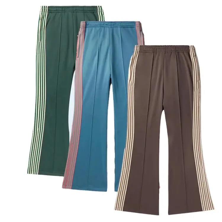 Pantalones personalizados de corte holgado de poliéster para correr, pantalones de chándal apilados para hombre, pantalones de chándal acampanados de pierna ancha a rayas rectas holgados para hombre