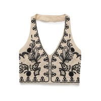 Top à col licou pour femme, jupe de kilt brodée, gilet léger, deux pièces, jupe de mode de style de rue pour femmes