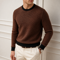 Pull à col rond marron chocolat pour homme avec logo personnalisé, col côtelé contrastant, vente en gros