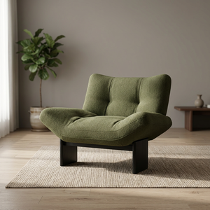 Sillón Moderno para Sala de Estar, Tapizado en Tela Verde, Respaldo Acolchado, Patas de Madera, Estilo Casual, Muebles para el Hogar - Product Image 3