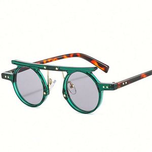 แว่นกันแดดทรงกลมเล็กสไตล์เรโทรพังก์ลายเสือดาวสีเขียวแบบกำหนดเองสำหรับผู้ชายและผู้หญิง - Product Image 3