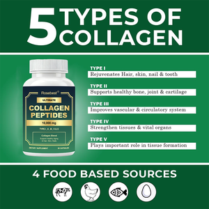 כמוסות תערובת פפטידי קולגן מרובים מחלב בקר ודגים שעברו הידרוליזה של Rosebest, תוסף אנטי אייג'ינג לשיער, עור וציפורניים - Product Image 2