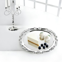 Plateau décoratif de style français rétro de luxe en acier inoxydable 304 poli miroir pour fruits, collations, desserts, gâteaux et thé