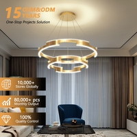 Lustre suspendu en métal au design classique et simple, en aluminium doré, en forme de cercle, avec des bandes de lumière