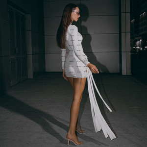 Body moulant en tricot extensible pour femme, couleur unie, col rond, manches longues, coupe ajustée, jupe courte FDL0692 - Product Image 3