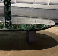 Table basse ovale minimaliste en marbre italien pur, légère et luxueuse, pour salon moderne et élégant.