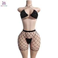 Vêtements de danse exotiques ELITES, tenues de strip-teaseuse, bikinis trois pièces, body sexy, bikini à strass pour rave