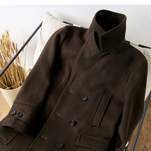 Automne et hiver marron rétro double boutonnage laine <span class=keywords><strong>mi</strong></span>-longueur <span class=keywords><strong>manteau</strong></span> <span class=keywords><strong>homme</strong></span> <span class=keywords><strong>long</strong></span> pardessus <span class=keywords><strong>homme</strong></span> - Product Image 4