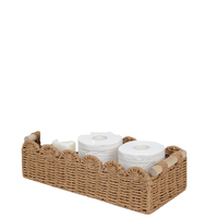 Organisateur de bureau multifonctionnel tressé à 3 compartiments avec poignées en bois, style moderne et minimaliste, panier à stylos rectangulaire en jonc de mer – Vente en gros