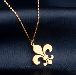 18k placcato oro giglio francese giglio ciondolo Scouting simbolo ciondolo araldica collana antico Revival emblema gioielli - Product Image 1