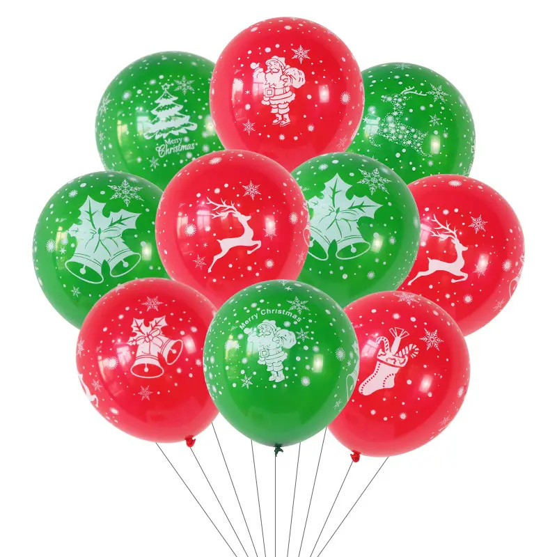 फैक्टरी थोक मेरी क्रिसमस गुब्बारा 12 इंच हरा लाल रंग बर्फ मुद्रित लेटेक्स गुब्बारा सजावटी व्यवस्था