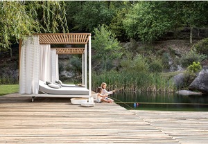 Muebles de exterior con dosel moderno tumbona diván marco de aluminio cojín sillón impermeable tumbona de lujo cabaña de playa - Product Image 6