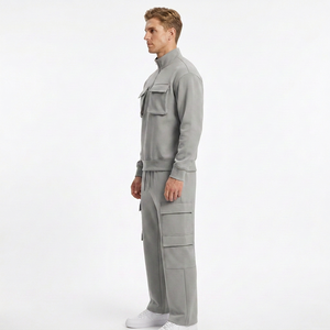 Men's Quarter Zip Tracksuit Set <b>Cargo</b> Jogger Pants Two Piece Urban Streetwear Outfit Wholesale Custom OEM ODM Clothing - Product Image 2