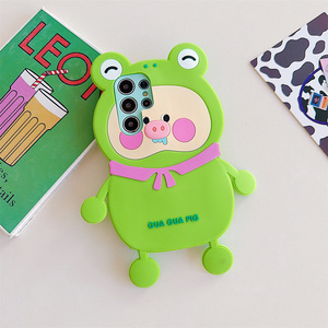 Coque de téléphone Kawaii 3D Grenouille Verte et Cochon Baveur pour iPhone 17 Pro Max 16 15 14 13 – Housse de protection en silicone souple et amusante à motif de dessin animé - Product Image 1