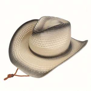 Chapeaux de paille vintage de cowboy western en gros, protection solaire unisexe pliable pour l'extérieur et l'alpinisme, chapeau à bord relevé - Product Image 3