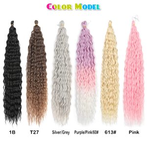 Sharopul Synthetic Hair Light <strong>Pink</strong> Deep Wave Wavy <strong>Braids</strong> for Women Ariel Curl Crochet Hair Extensions 24 Inch Various Colors - Product Image 6