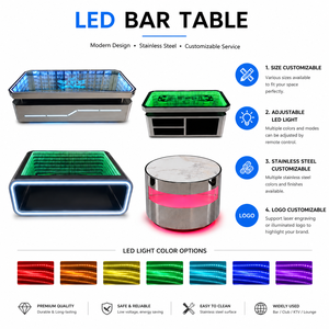 Mesa de <span class=keywords><strong>Bar</strong></span> Acrílica Moderna con Iluminación LED de 7 Colores, Mesa Auxiliar de Acero Inoxidable para Club, Salón, KTV, <span class=keywords><strong>Bar</strong></span> - Product Image 2