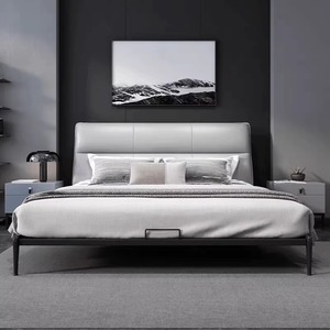 Cama Moderna Tapizada con Cabecera de Cuero Sintético, Diseño Minimalista, Estructura Metálica, Tamaño King, Mueble de Dormitorio - Product Image 2