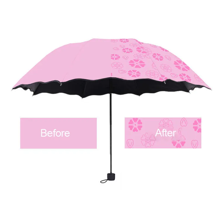 Karşılamak su renk değiştirme çiçekler desen baskı sihirli şemsiye yağmur UV 4 katlanır şemsiye kadınlar için tasarımcı