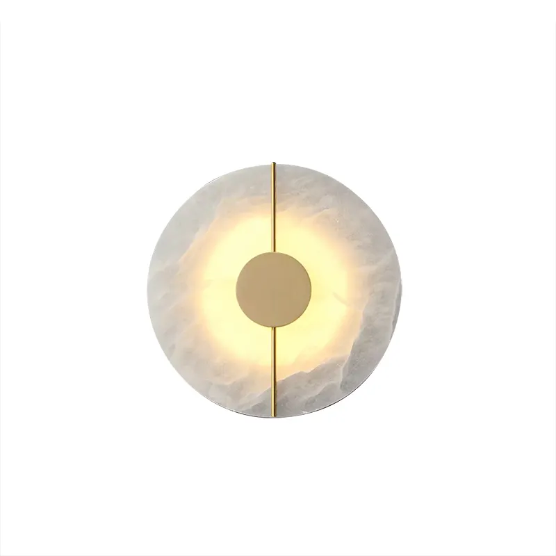 Alabaster Living Room Contemporary Creative Nordic Copper Bedroom Round Marble Brass LED Wall lamp