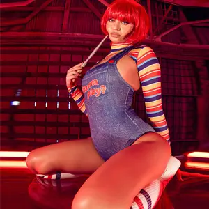 Yeni seksi Chucky bebek kostüm seti cadılar bayramı kostüm Cosplay kadınlar için