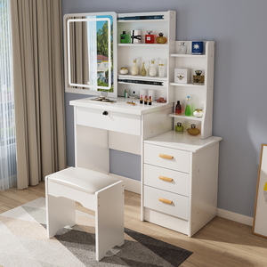 <strong>Modern</strong> Simple Bedroom Storage Cabinet <strong>with</strong> Luxurious <strong>Dressing</strong> <strong>Table</strong> and <strong>Mirror</strong> Integrated Wood Panel Style - Product Image 1