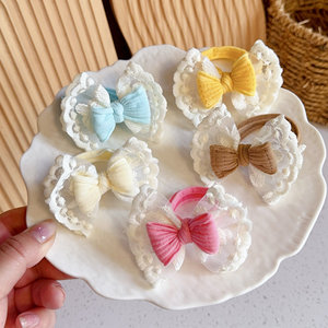 Elastici per capelli con fiocco in pizzo per bambine, graziosi elastici per coda di cavallo, accessori per capelli per neonate - Product Image 4