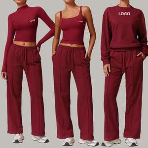 Ensemble deux pièces décontracté pour femme : pantalon large taille haute et sweat-shirt sans manches pour le yoga, le fitness et les activités sportives estivales - Product Image 1